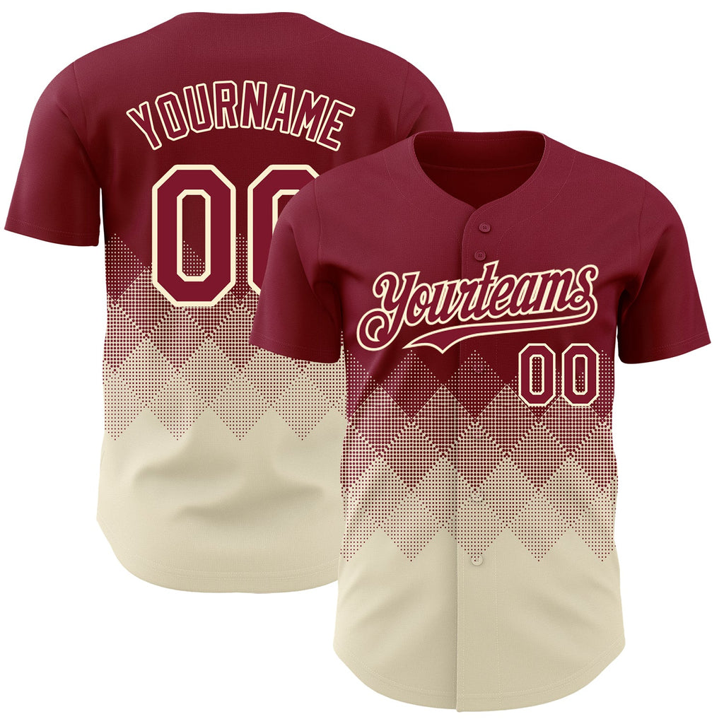 Custom Crimson Cream 3D Gradient Square Shape Authentic Baseball Jersey