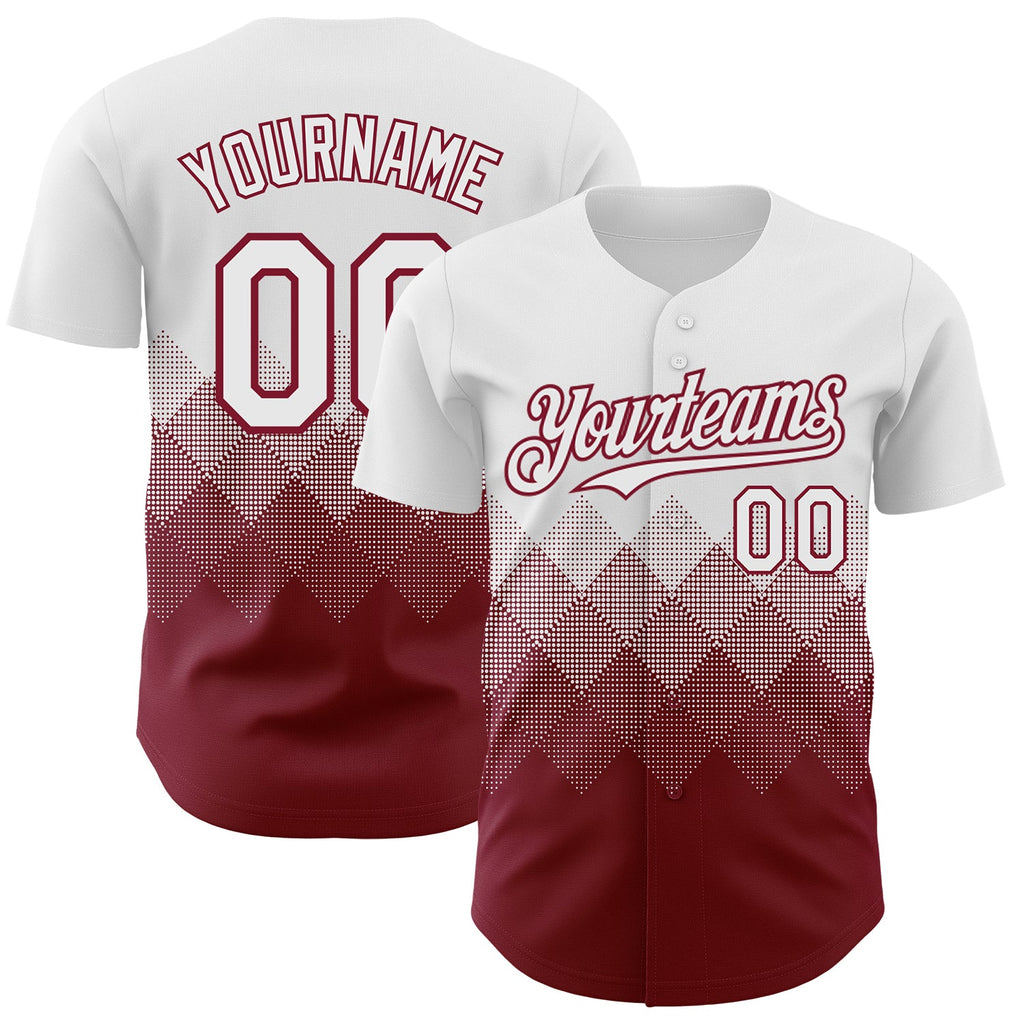 Custom White Crimson 3D Gradient Square Shape Authentic Baseball Jersey