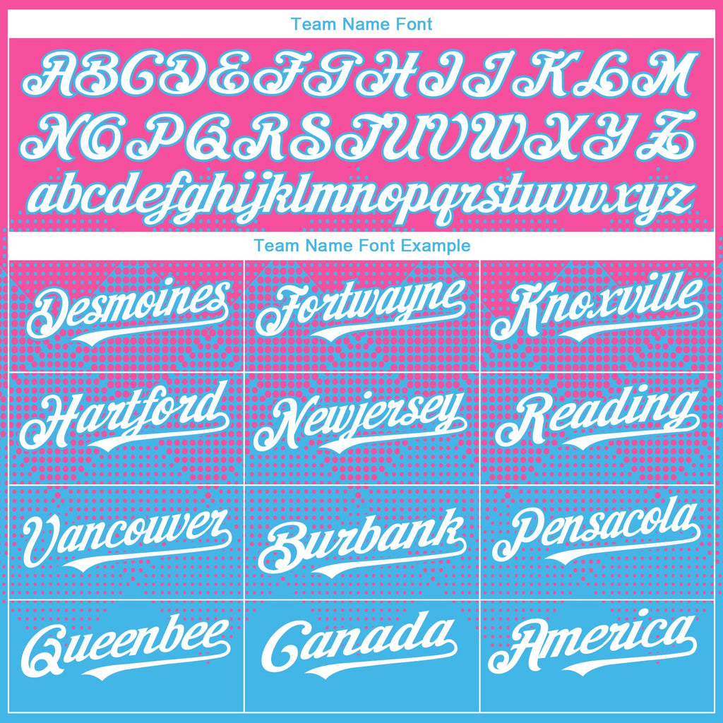 Custom Pink White-Sky Blue 3D Gradient Square Shape Authentic Baseball Jersey