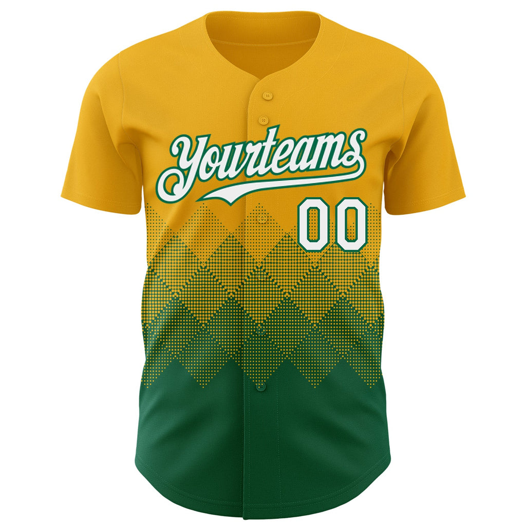 Custom Gold White-Kelly Green 3D Gradient Square Shape Authentic Baseball Jersey
