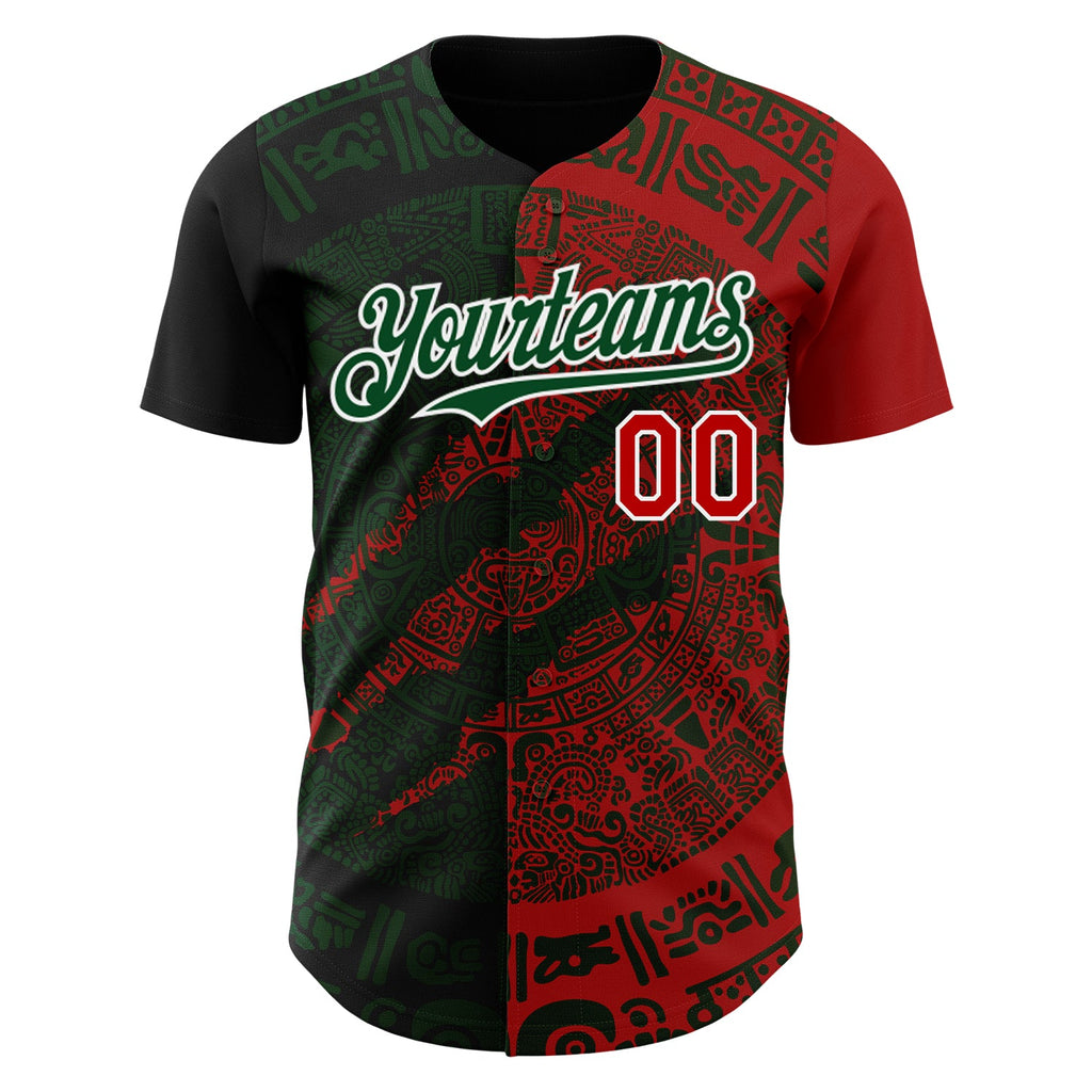 Custom Red Green-White 3D Mexico Scratch Authentic Baseball Jersey