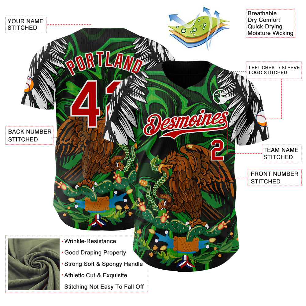 Custom Black Red-White 3D Mexico Authentic Baseball Jersey