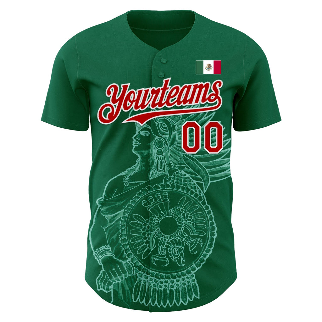 Custom Kelly Green Red-White 3D Mexico Mexican Flag Authentic Baseball Jersey