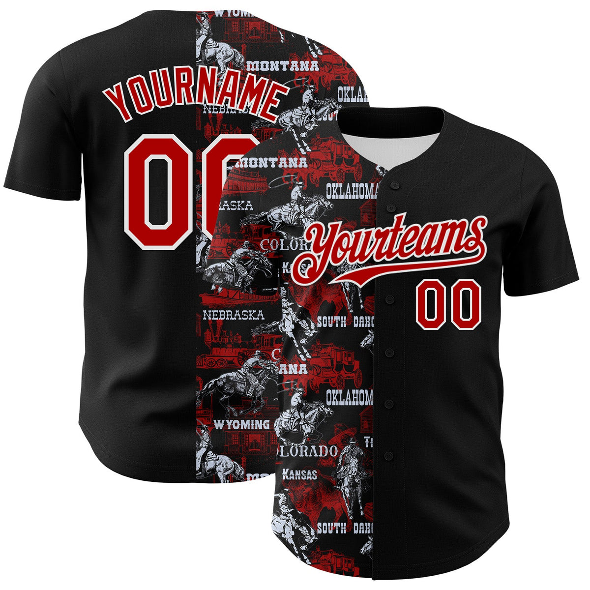 Custom Black Red-White 3D Pattern Design Patriotic American Spirit Rodeo Cowboy Authentic Baseball Jersey