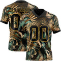 Custom Black Old Gold 3D Pattern Tropical Hawaii Jungle Leaves Authentic Football Jersey