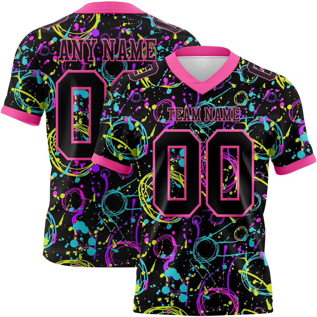 Custom Graffiti Pattern Black-Pink 3D Pattern Neon Splash Authentic Football Jersey