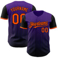 Custom Purple Orange-Black 3D Pattern Design Gradient Geometric Shape Authentic Baseball Jersey