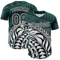 Custom Teal Black-White 3D Polynesian Style Islander Authentic Baseball Jersey