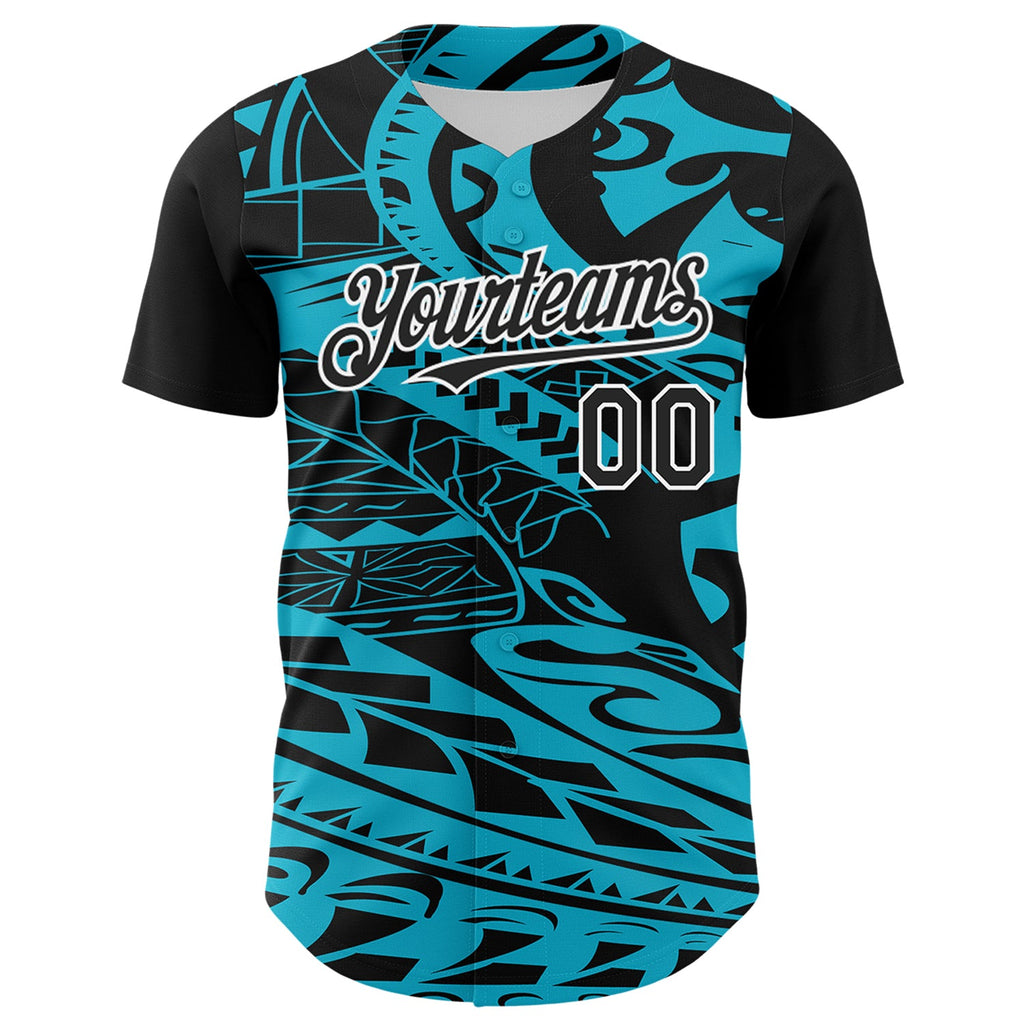 Custom Black Lakes Blue-White 3D Polynesian Style Islander Authentic Baseball Jersey