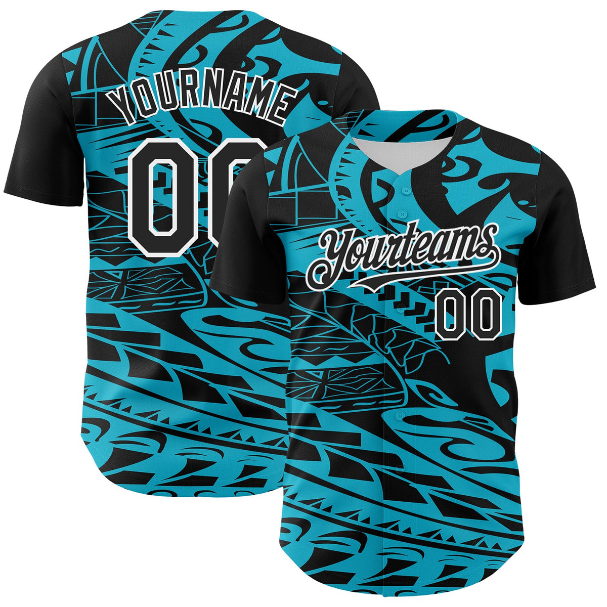 Custom Black Lakes Blue-White 3D Polynesian Style Islander Authentic Baseball Jersey