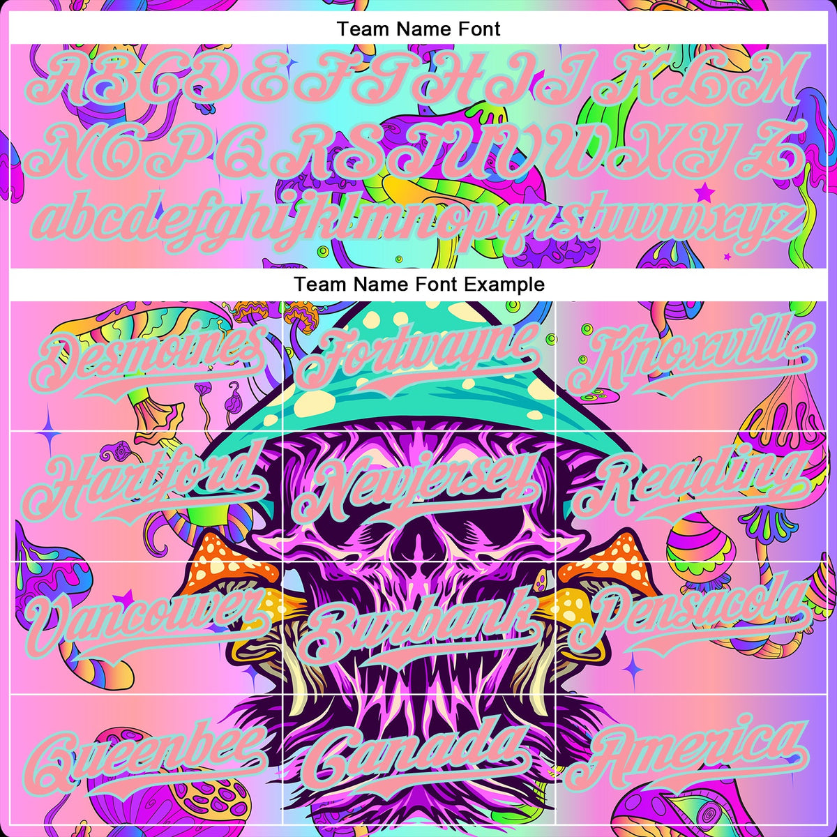 Custom Purple Medium Pink-Ice Blue 3D Pattern Design Trippy Magic Mushrooms Skull Authentic Baseball Jersey