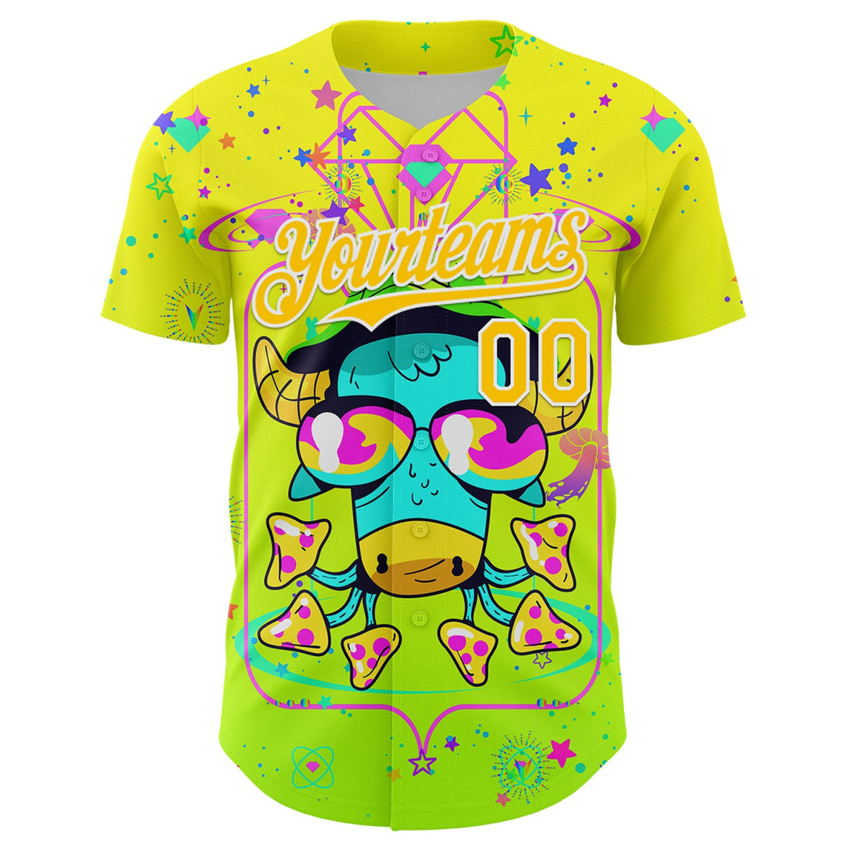 Custom Gold Yellow Green-White 3D Pattern Design Trippy Psychedelic Magic Mushrooms Authentic Baseball Jersey