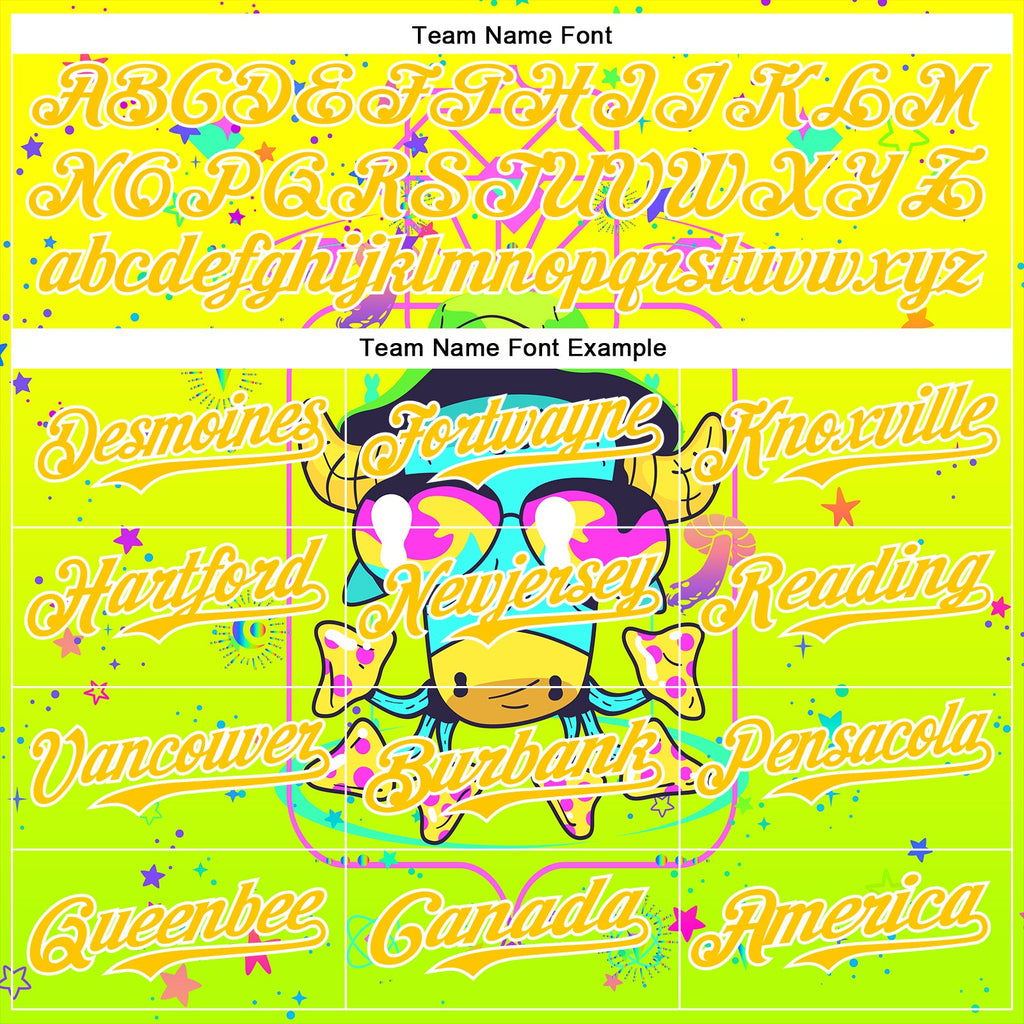 Custom Gold Yellow Green-White 3D Pattern Design Trippy Psychedelic Magic Mushrooms Authentic Baseball Jersey