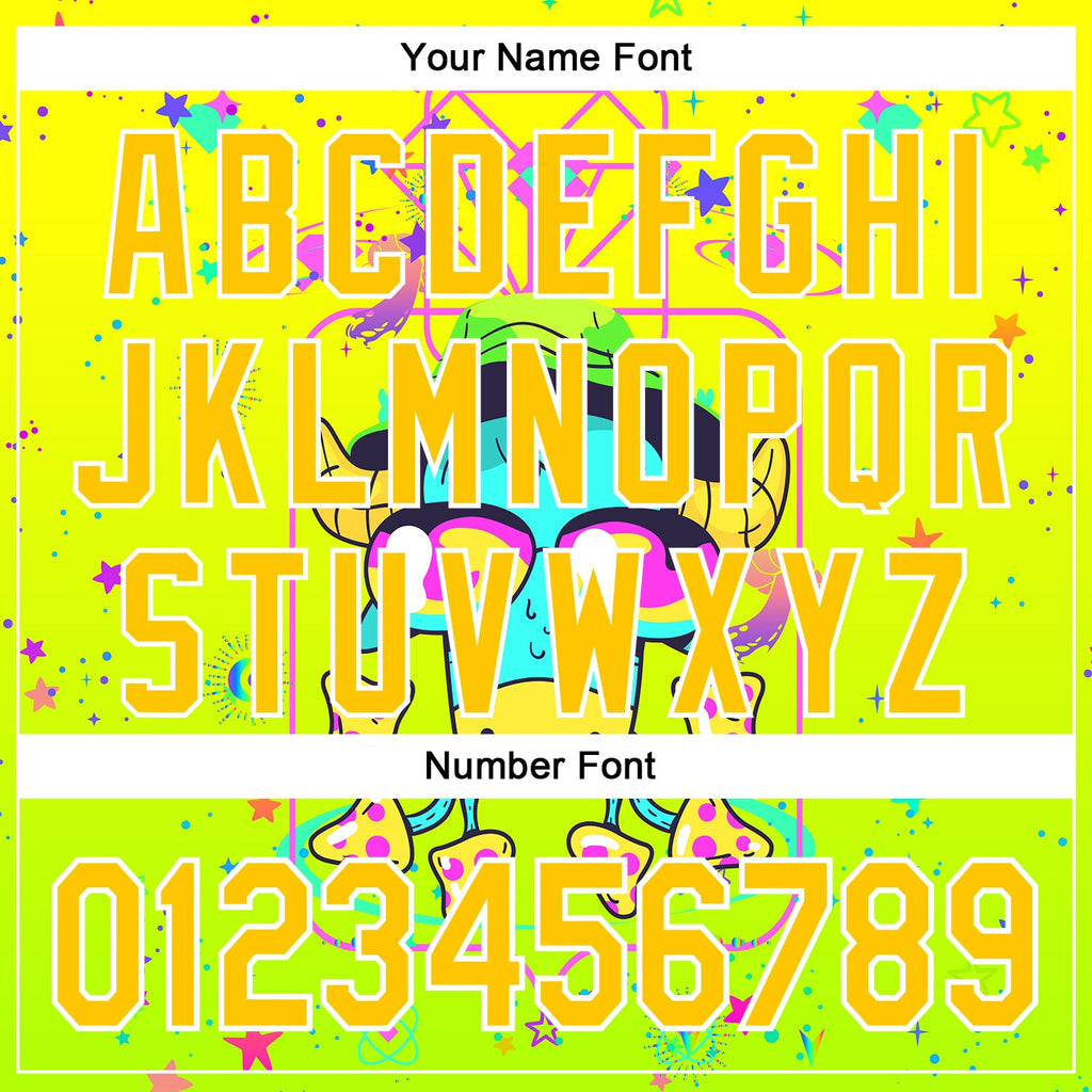 Custom Gold Yellow Green-White 3D Pattern Design Trippy Psychedelic Magic Mushrooms Authentic Baseball Jersey