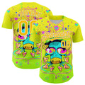 Custom Gold Yellow Green-White 3D Pattern Design Trippy Psychedelic Magic Mushrooms Authentic Baseball Jersey
