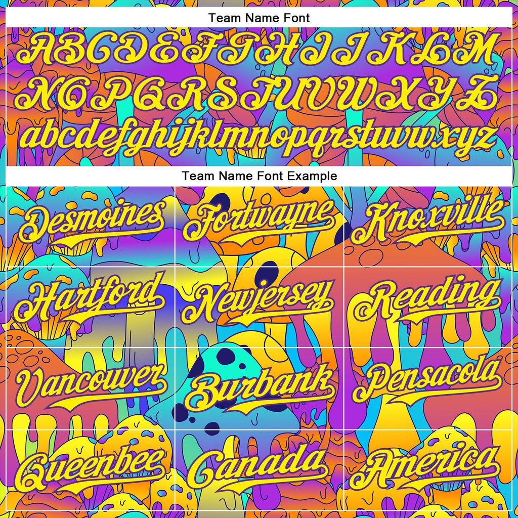 Custom Purple Light Yellow 3D Pattern Design Trippy Magic Mushrooms Trance Authentic Baseball Jersey
