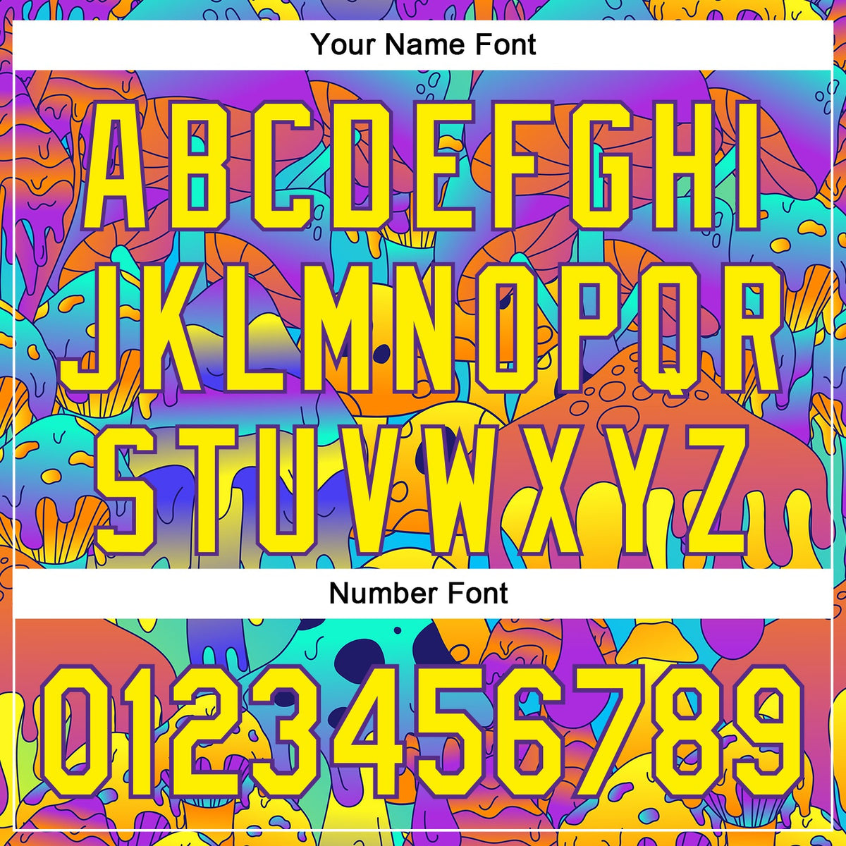 Custom Purple Light Yellow 3D Pattern Design Trippy Magic Mushrooms Trance Authentic Baseball Jersey