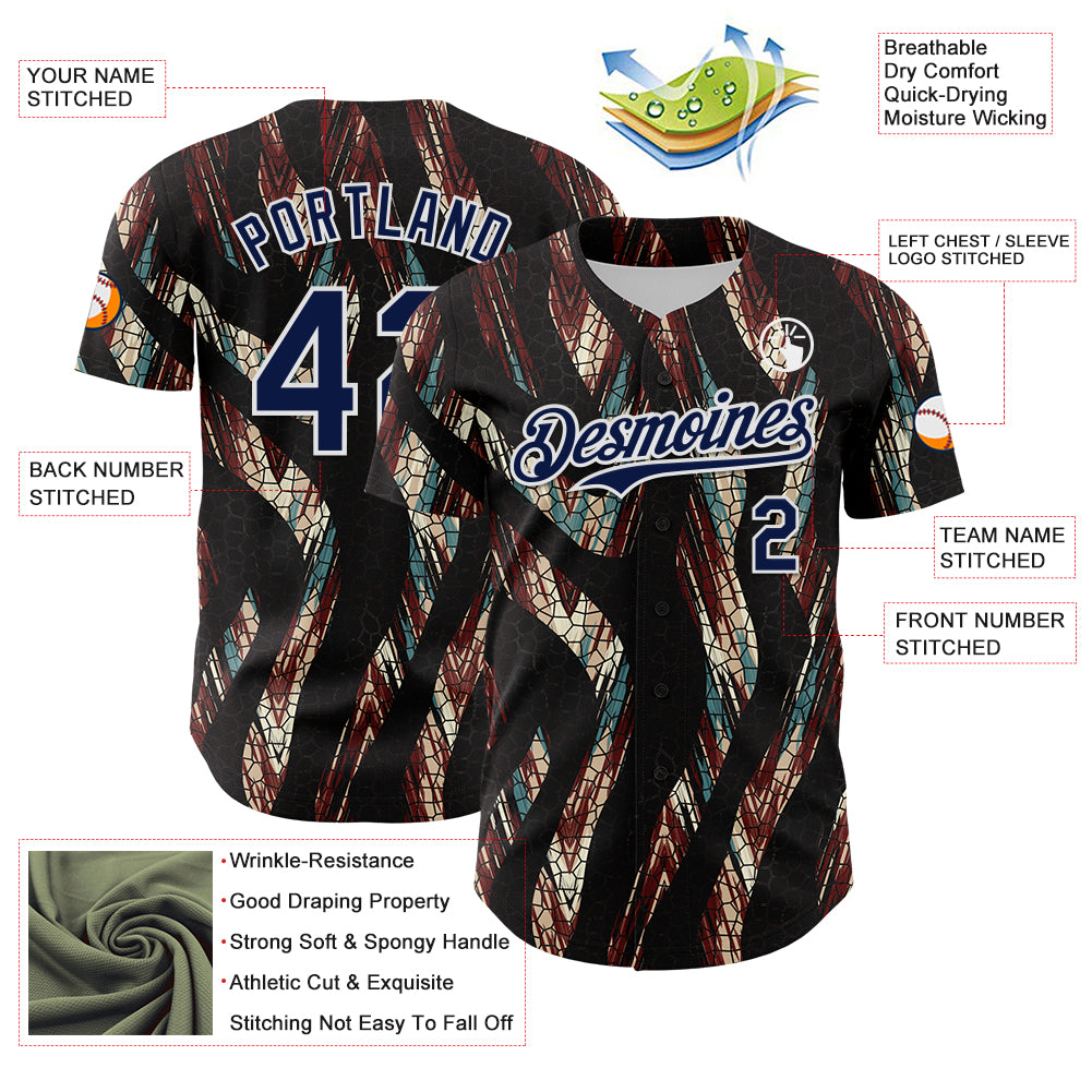 Custom Black Navy-White 3D Pattern Design Burner Costumes Animal Print Authentic Baseball Jersey