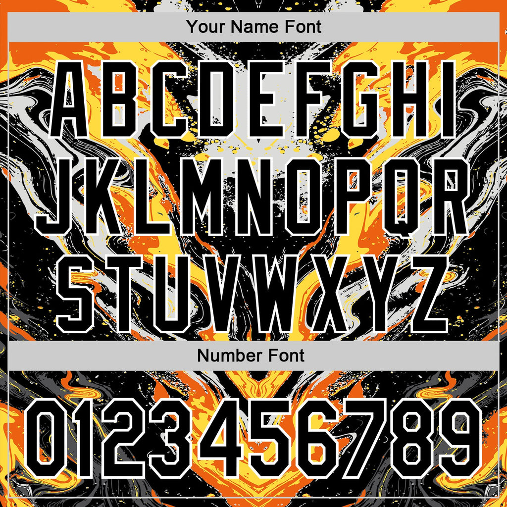 Custom Black Gray Orange Yellow-White 3D Pattern Design Rave Party Marble Lava Authentic Baseball Jersey