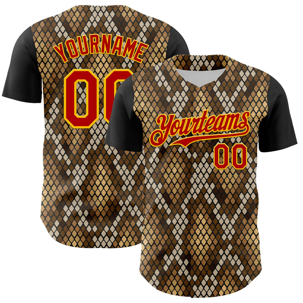 Custom Black Red-Gold 3D Pattern Design Rave Party Animal Snake Python Print Authentic Baseball Jersey