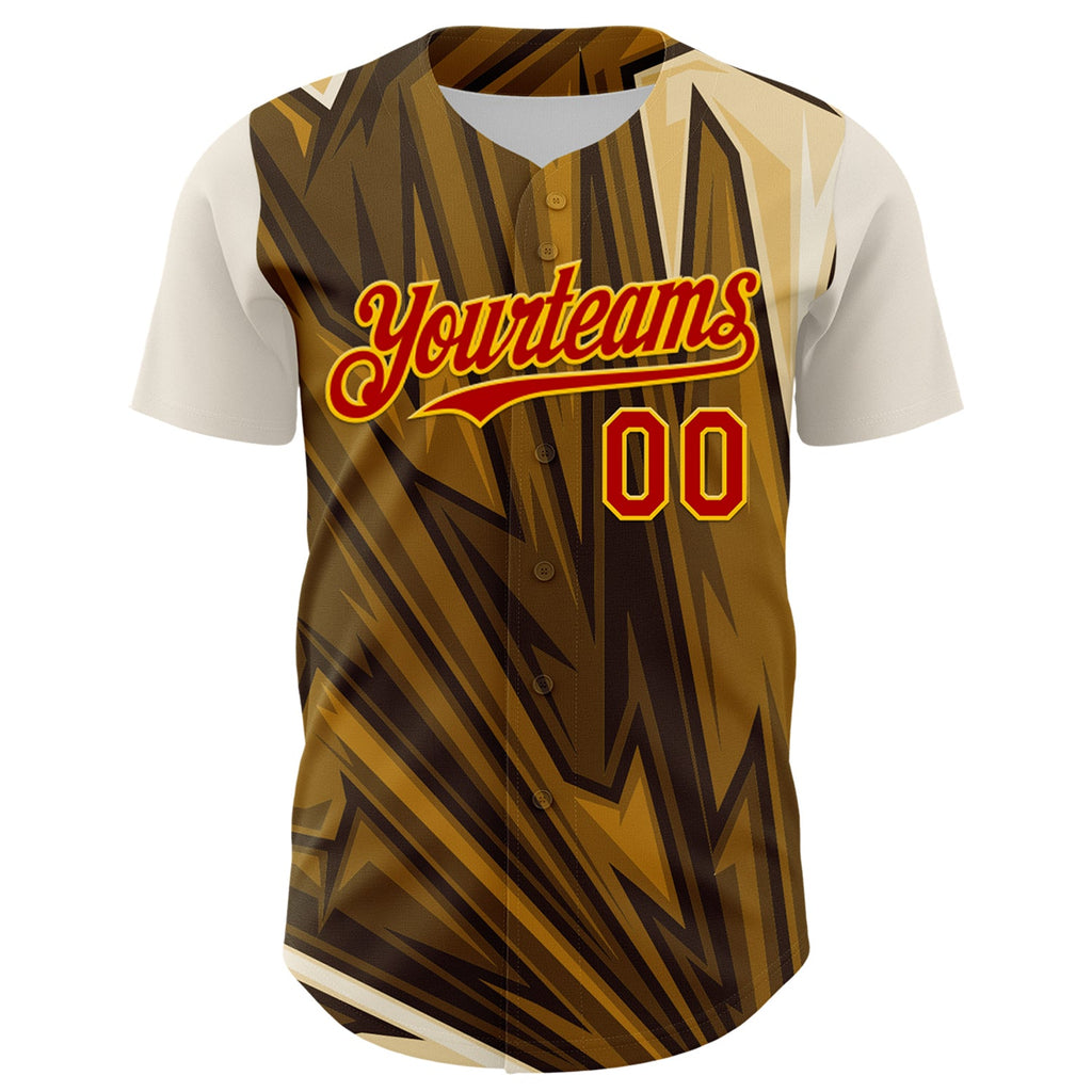 Custom Brown Red-Yellow 3D Pattern Design Burner Costumes Desert Authentic Baseball Jersey