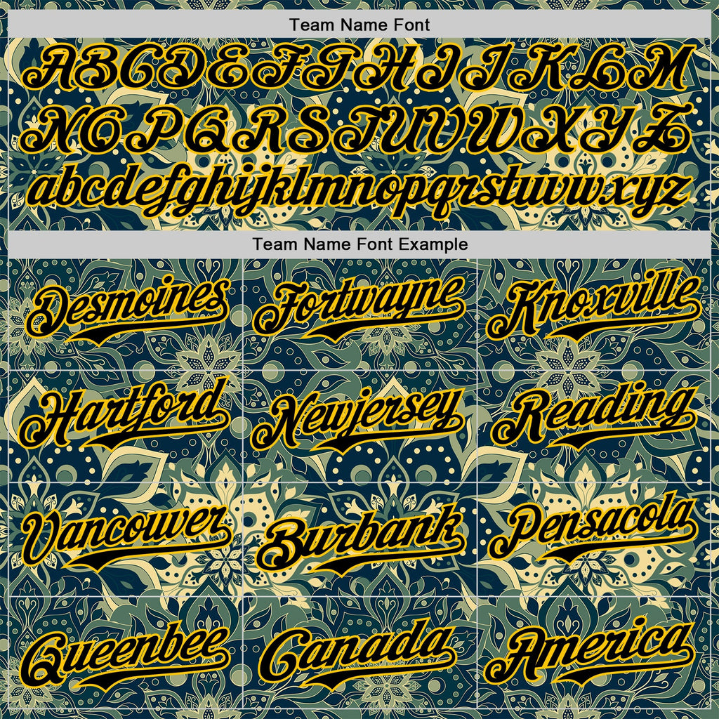 Custom Green Black-Yellow 3D Pattern Design Burner Costumes Paisley Bandana Authentic Baseball Jersey