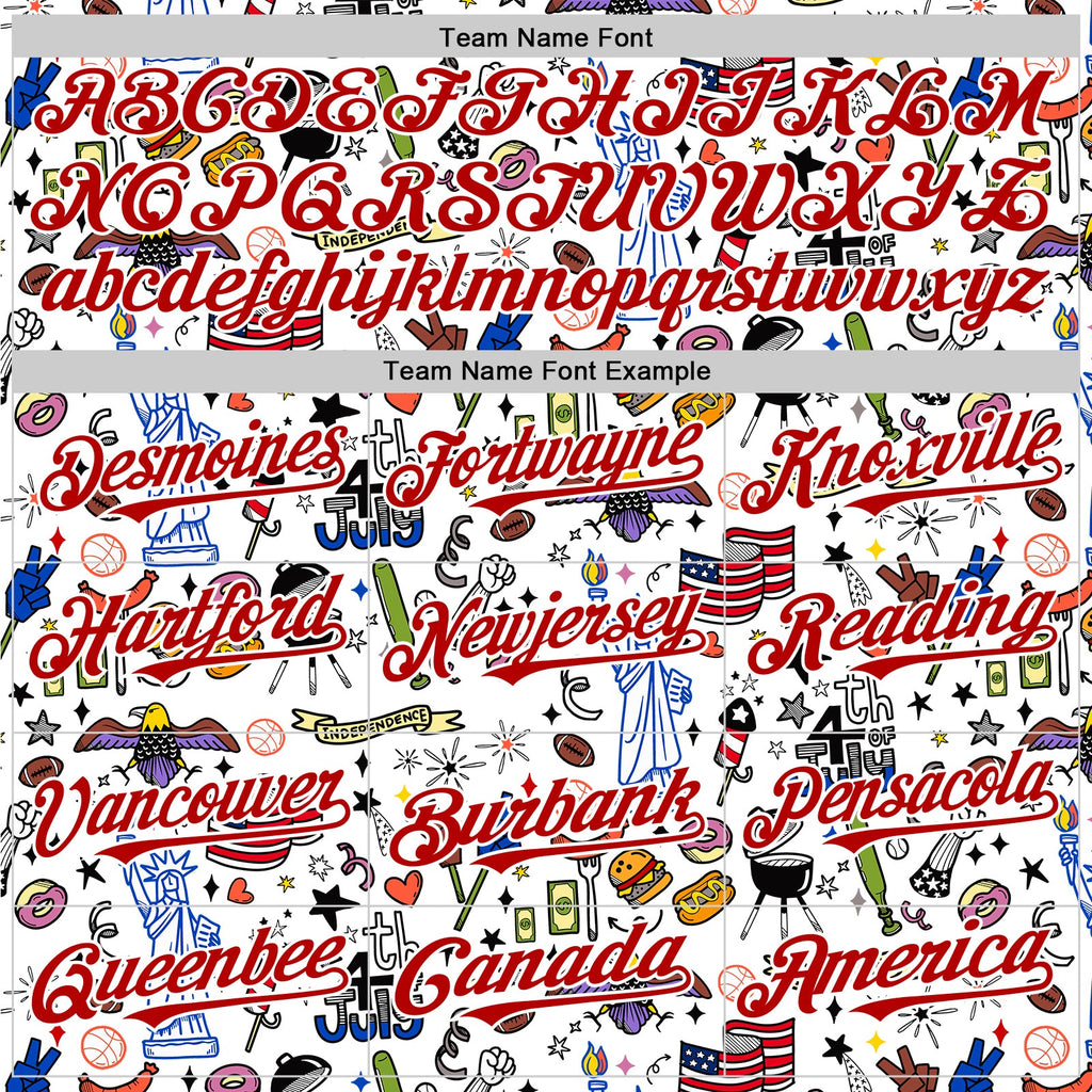 Custom White Royal-Red 3D American Flag Independence Day National Symbols Authentic Baseball Jersey