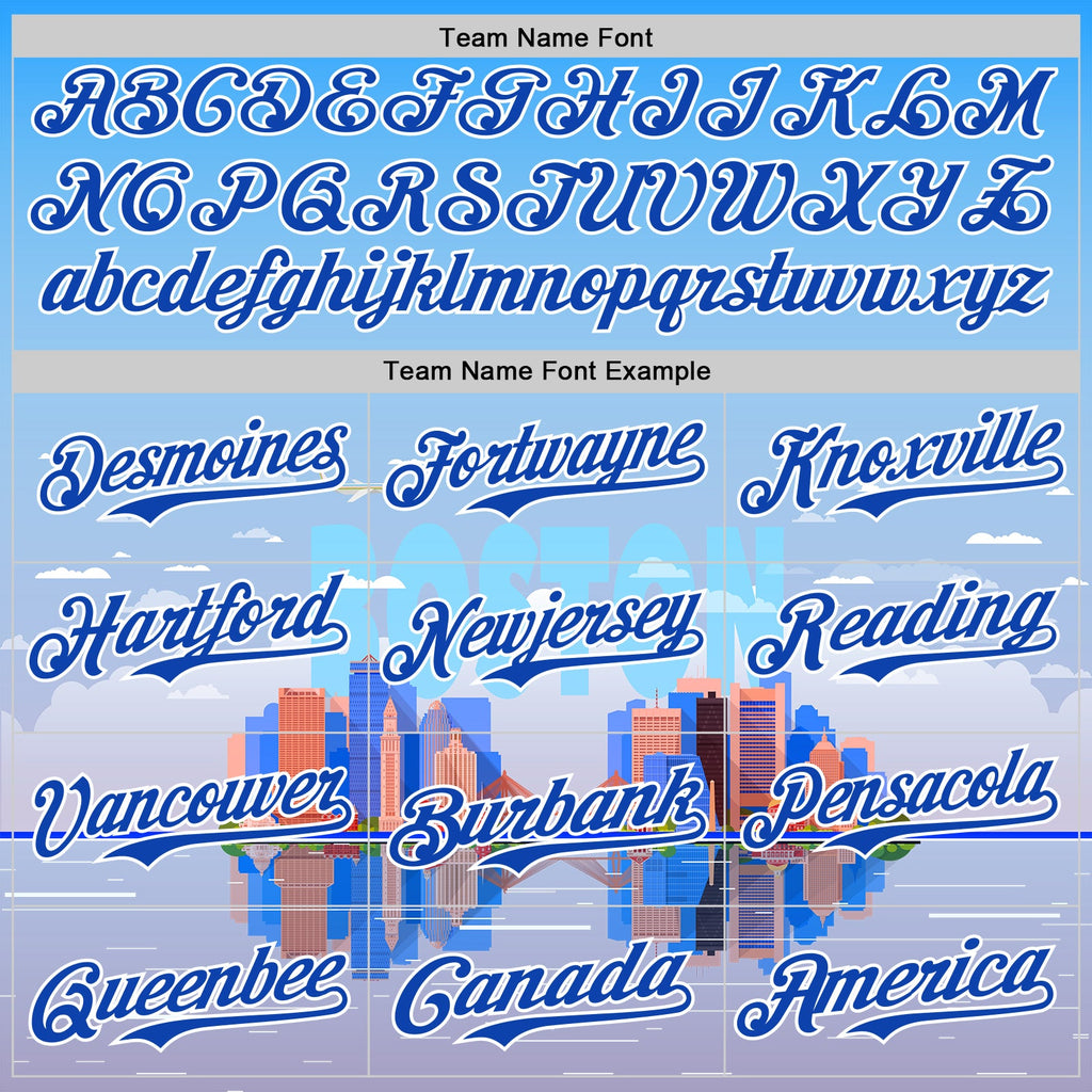 Custom Blue Thunder Blue-White 3D Pattern Design Boston Cityscape Skyline Authentic Baseball Jersey