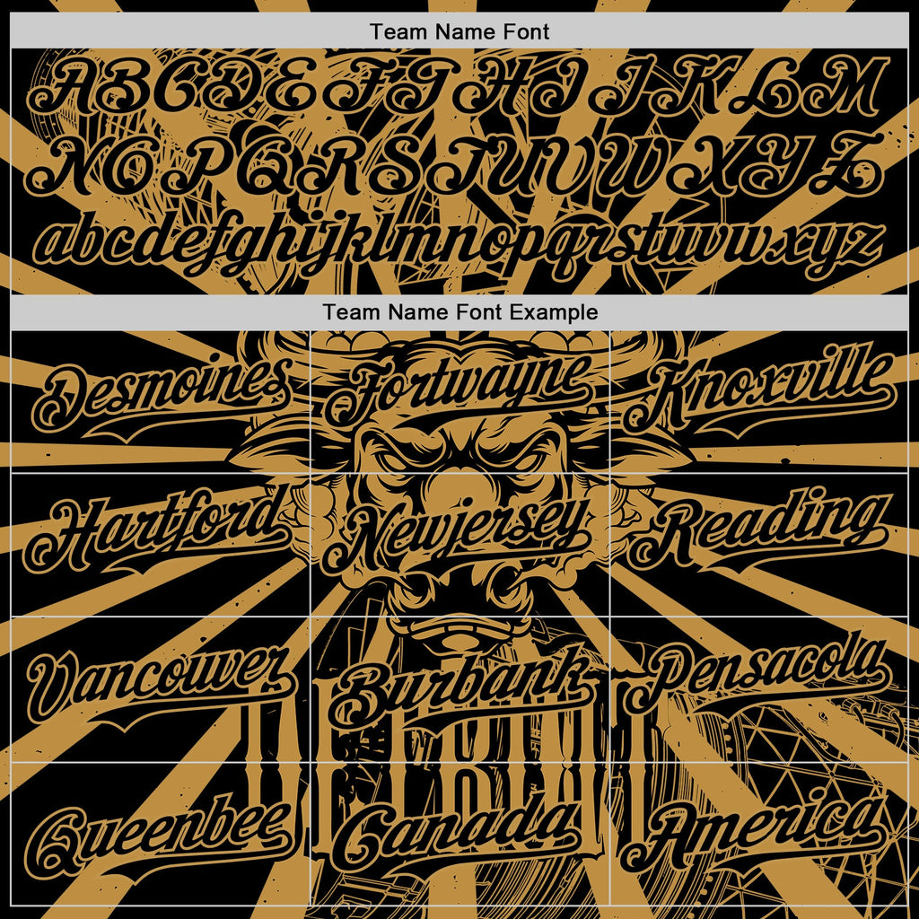 Custom Black Old Gold 3D Pattern Design Detroit Cityscape Steampunk Engine Bull Authentic Baseball Jersey