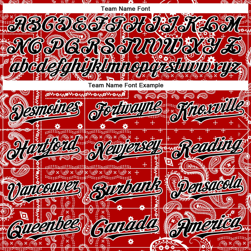Custom Red Black-White Rave Party Ethnic Paisley Bandana Authentic Baseball Jersey