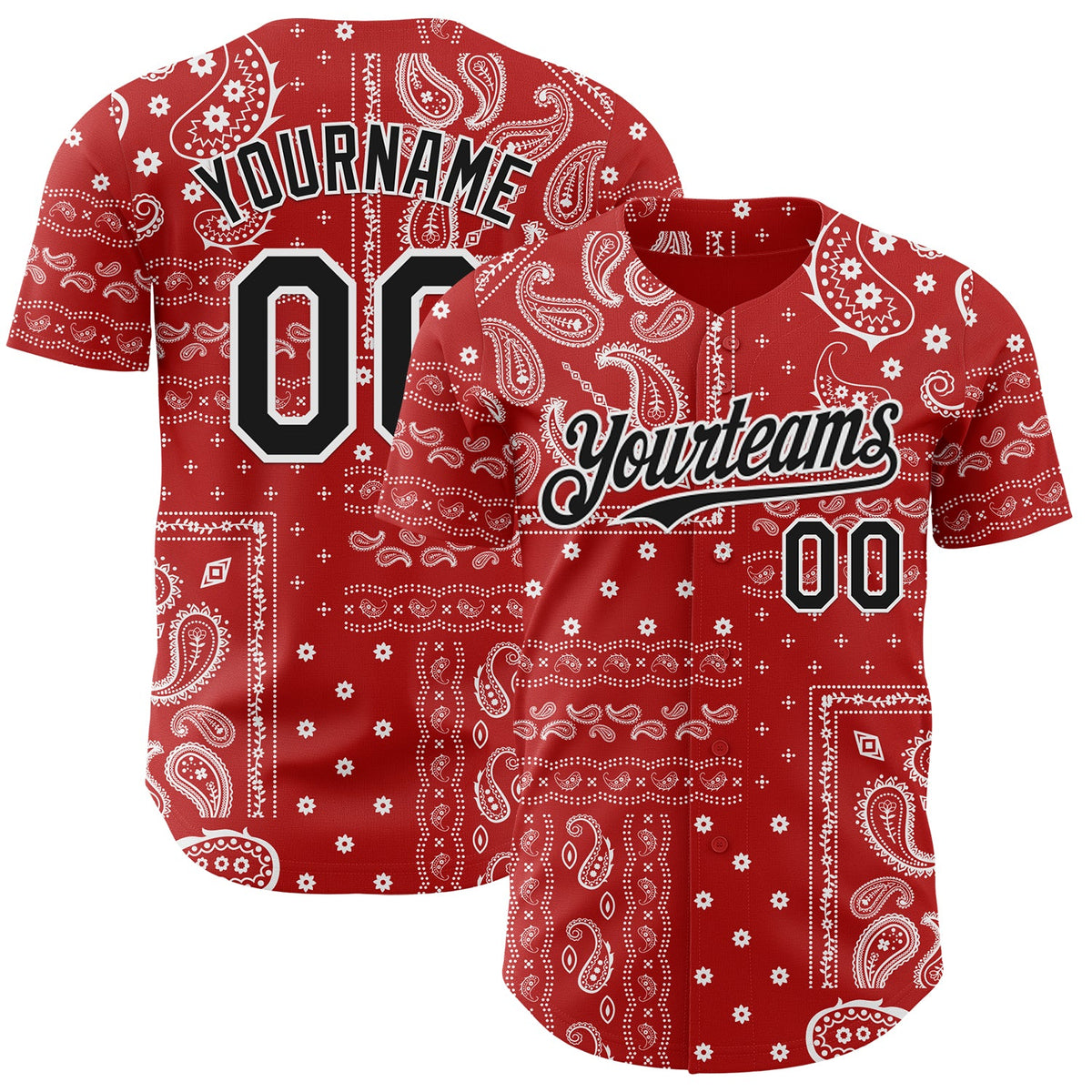 Custom Red Black-White Rave Party Ethnic Paisley Bandana Authentic Baseball Jersey