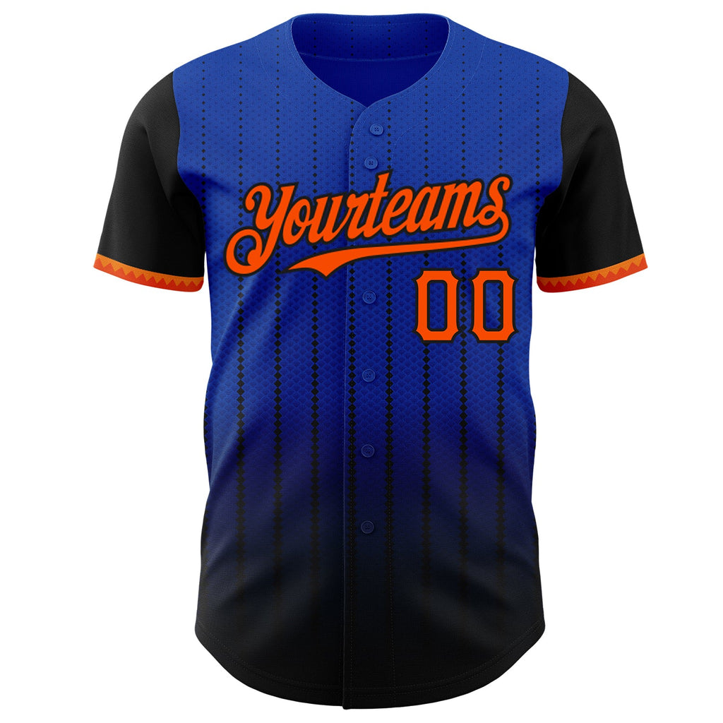 Custom Thunder Blue Orange-Black 3D Pattern Design Gradient Geometric Shape Authentic Baseball Jersey