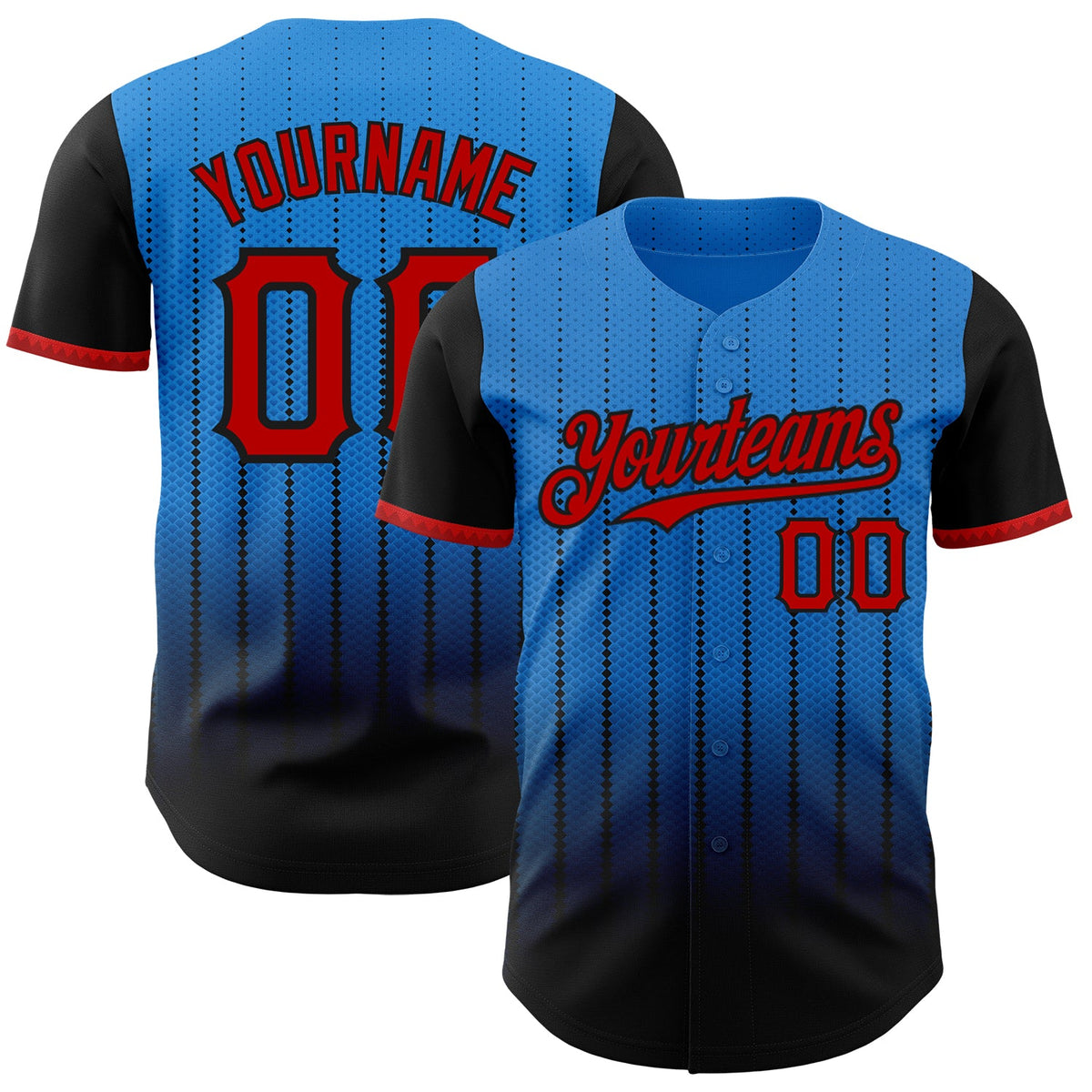Custom Electric Blue Red-Black 3D Pattern Design Gradient Geometric Shape Authentic Baseball Jersey