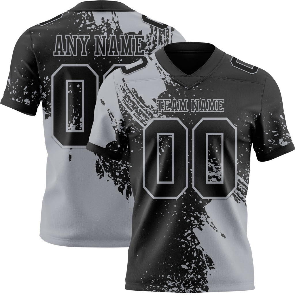 Custom Black Gray 3D Pattern Abstract Brush Stroke Authentic Football Jersey