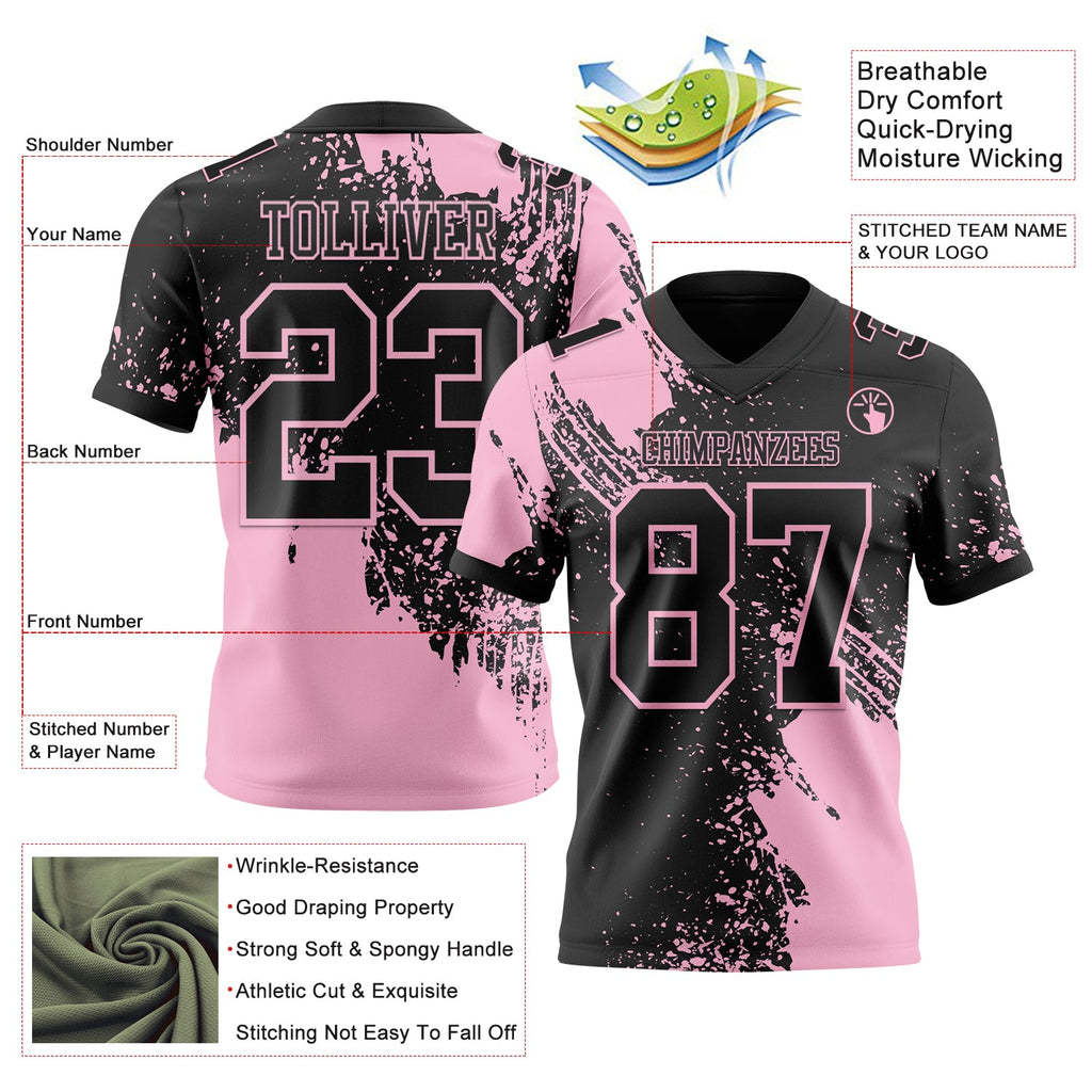Custom Black Light Pink 3D Pattern Abstract Brush Stroke Authentic Football Jersey