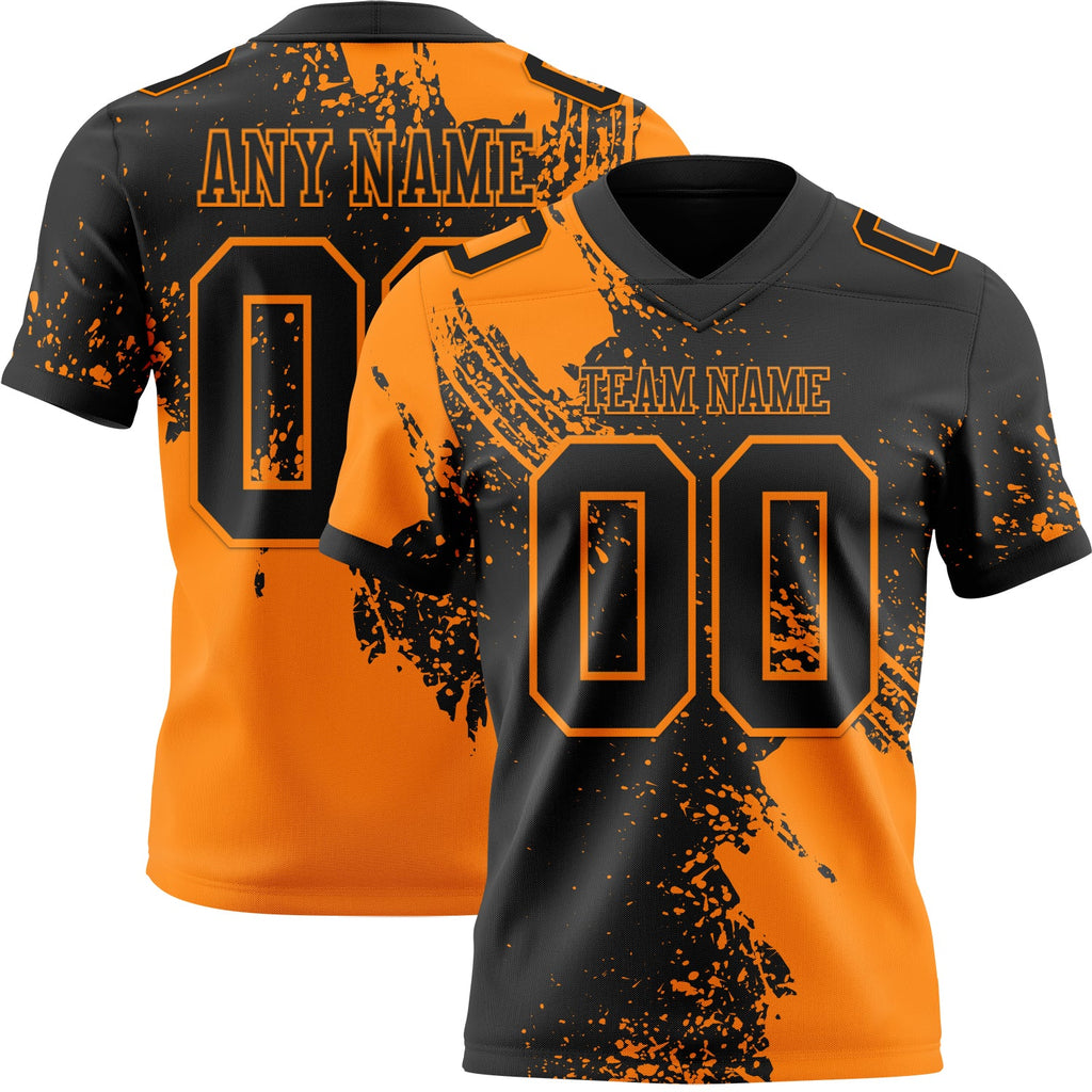 Custom Black Bay Orange 3D Pattern Abstract Brush Stroke Authentic Football Jersey