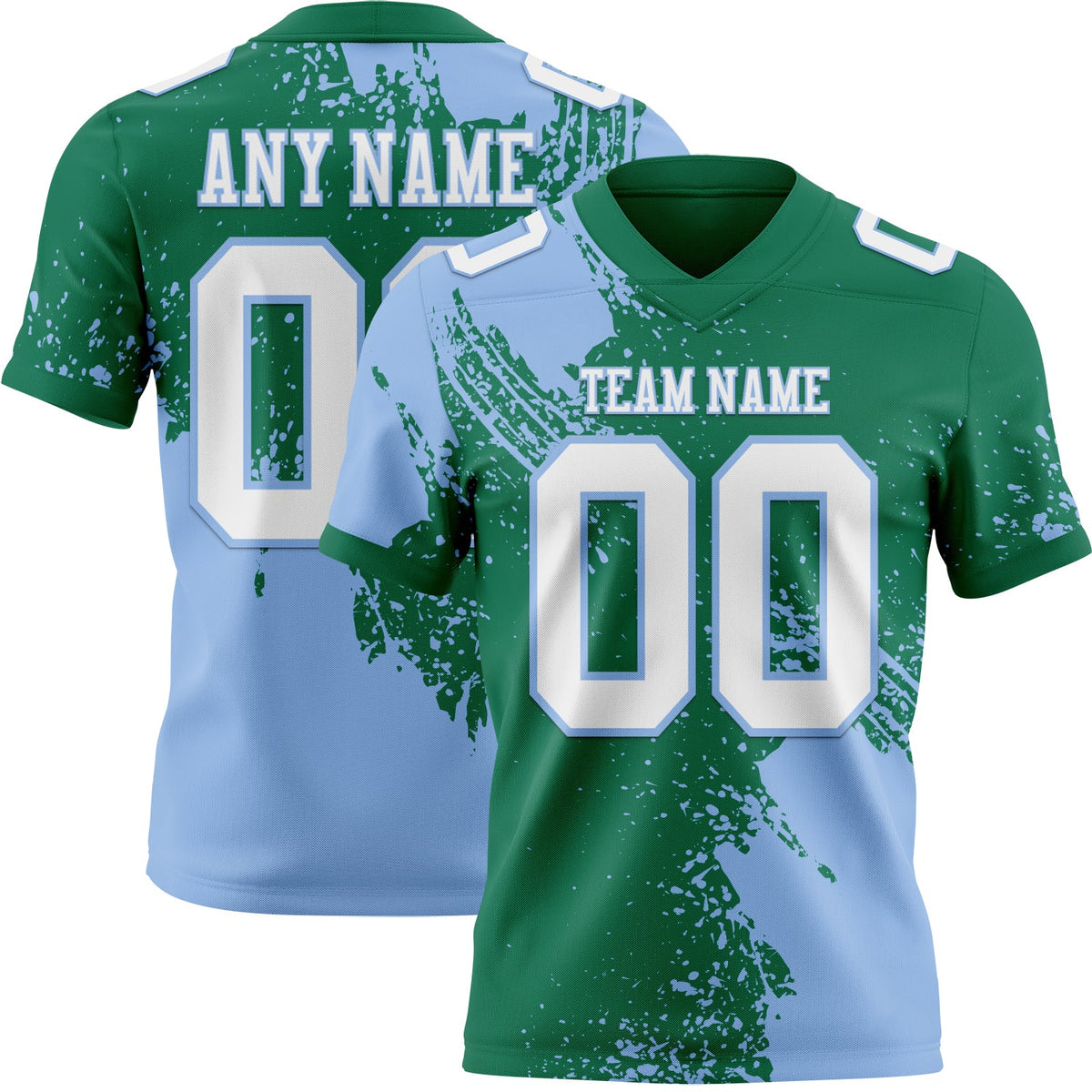 Custom Kelly Green White-Light Blue 3D Pattern Abstract Brush Stroke Authentic Football Jersey