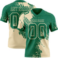 Custom Kelly Green Cream 3D Pattern Abstract Brush Stroke Authentic Football Jersey