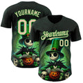 Custom Black City Cream-Grass Green 3D Halloween Spooky Pumpkin Authentic Baseball Jersey