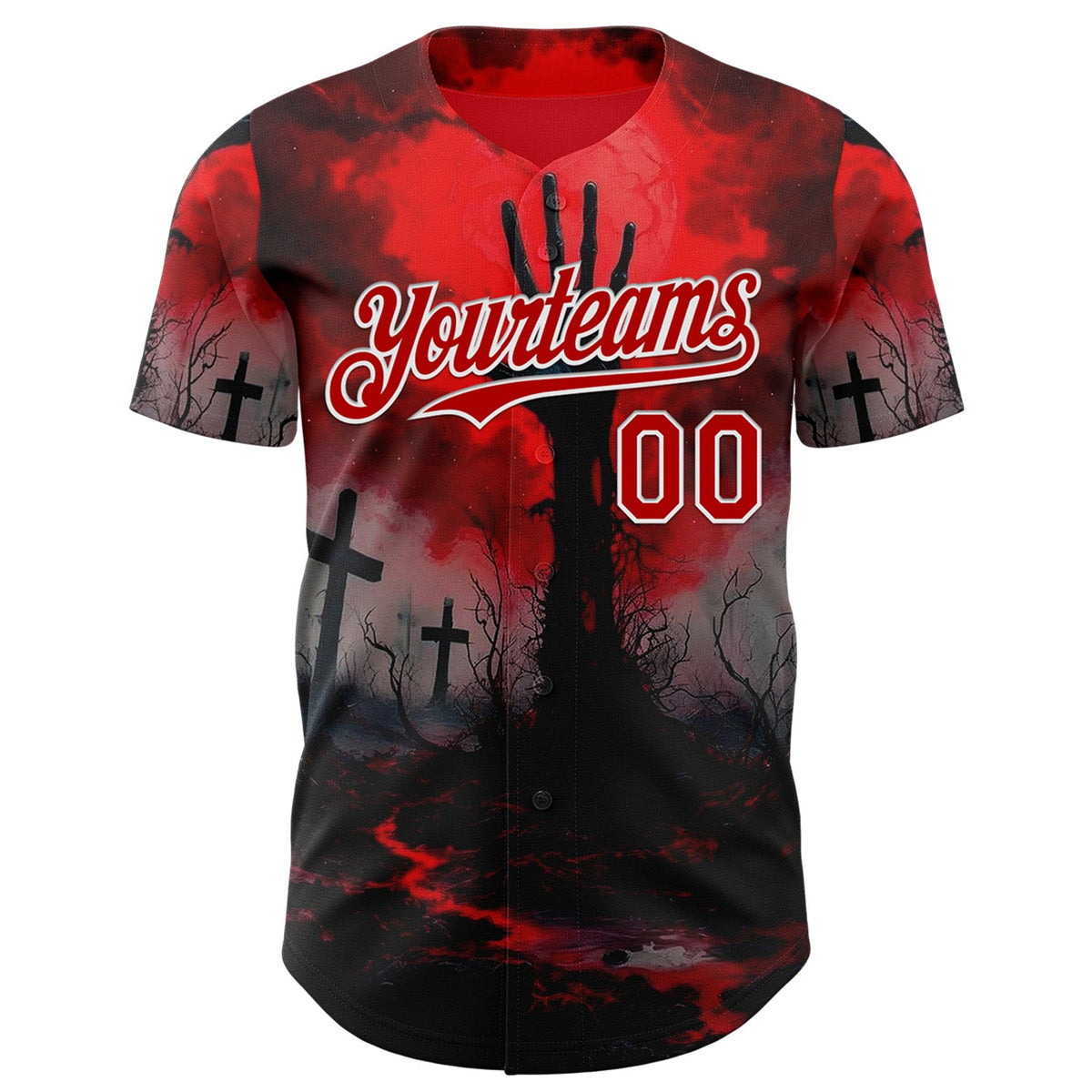 Custom Red Black-White 3D Halloween Spooky Horror Zombies Authentic Baseball Jersey