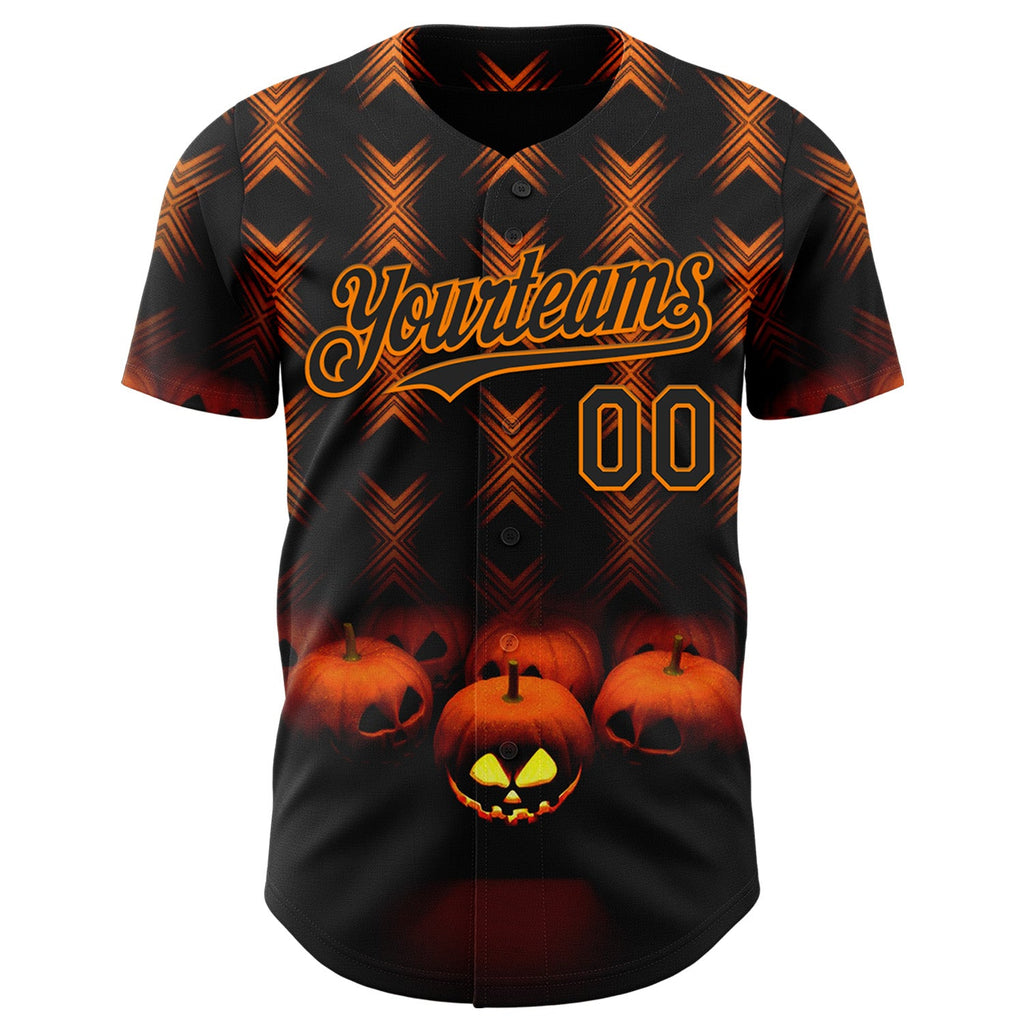 Custom Black Bay Orange 3D Halloween Spooky Pumpkin Stripe Authentic Baseball Jersey