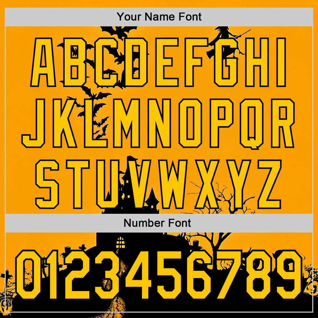 Custom Yellow Black 3D Halloween Spooky Pumpkin Bat Authentic Baseball Jersey