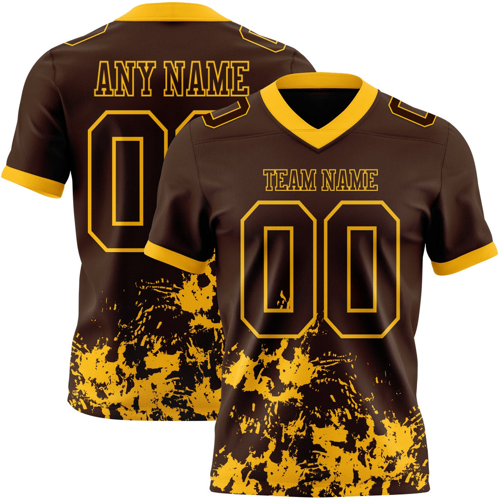 Custom Brown Gold 3D Pattern Splash Authentic Football Jersey