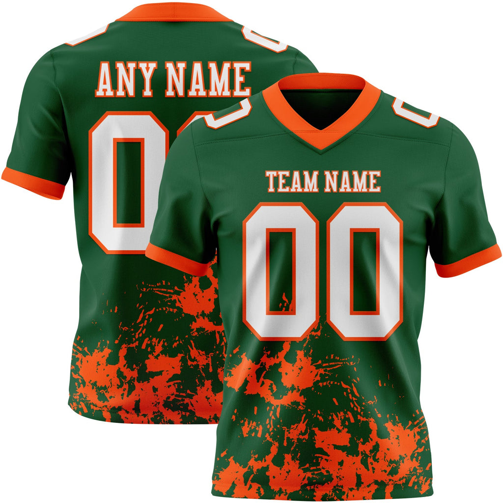 Custom Green White-Orange 3D Pattern Splash Authentic Football Jersey