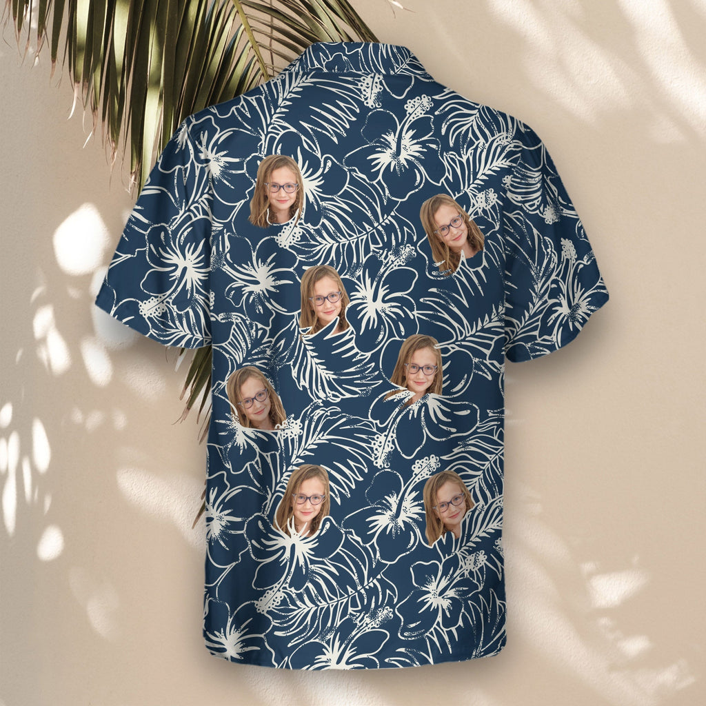 Navy Hibiscus Paradise | Aloha Custom Hawaiian Shirts with Faces or Logos