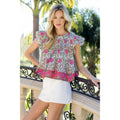 Flutter Sleeve Pleated Print Top