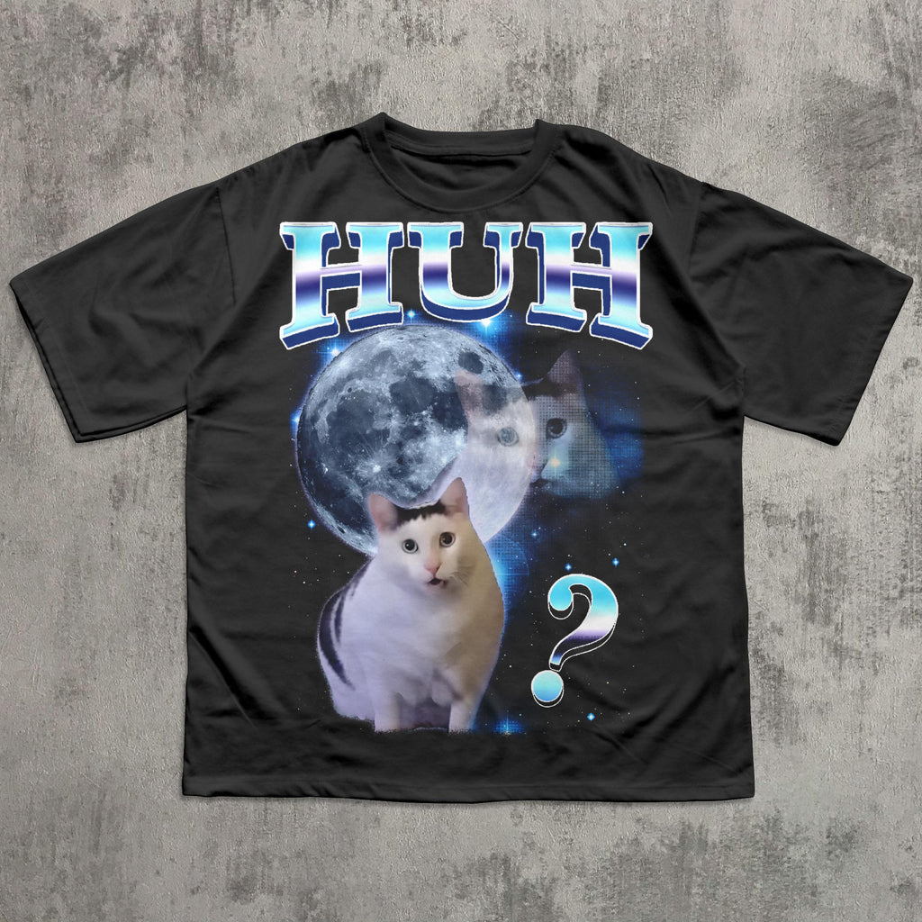 Huh Dank Cat Meme Tee Woman Man Ugly Unhinged Goofy Ahh Cats Clothes Comfort Colors Tee (5)