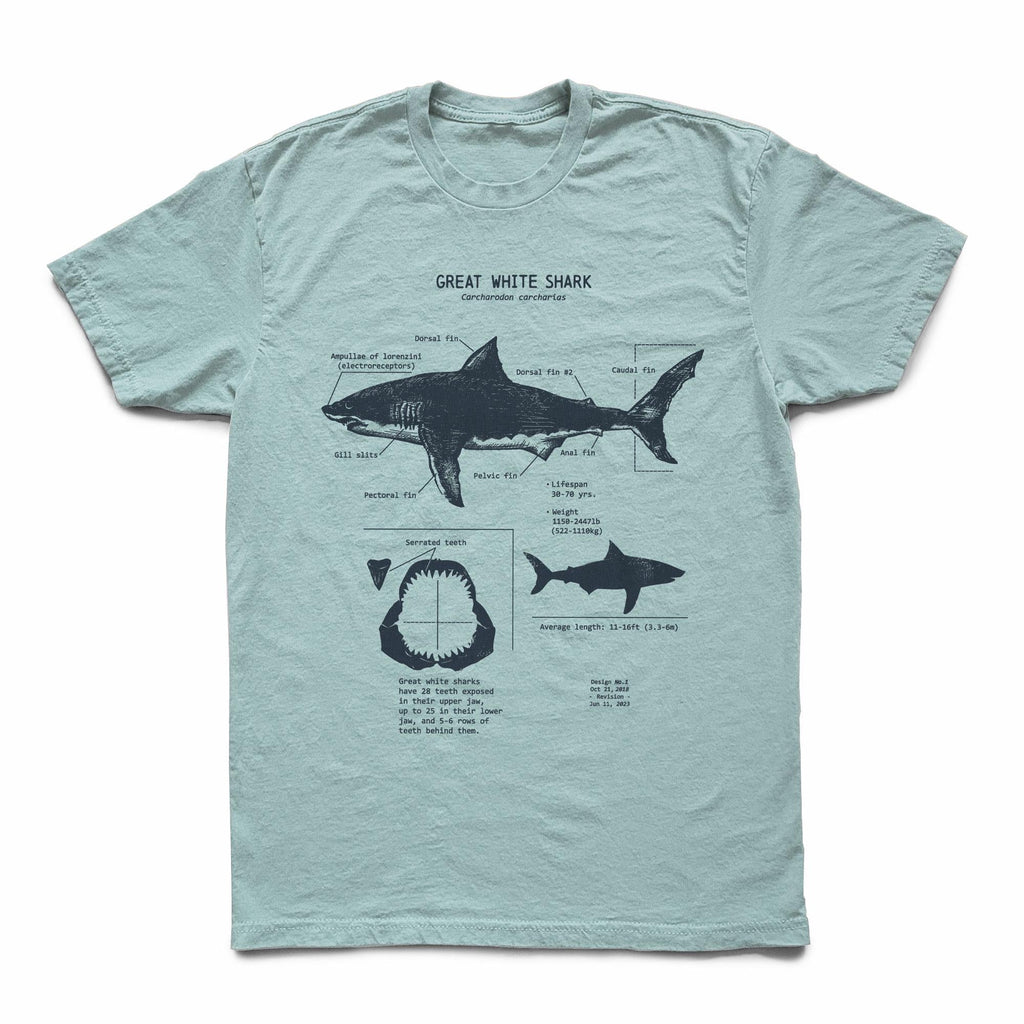 White Shark Anatomy Hand-Drawn Biology Diagram Screen Printed Ringspun (5)