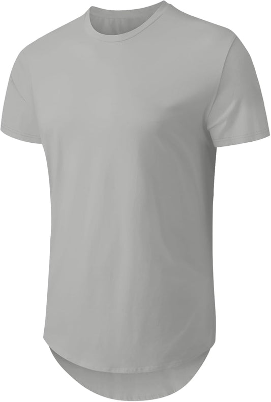 Men's Hip Hop Wave Round Hem T-Shirt Round Neck Cotton Casual Fashion Top