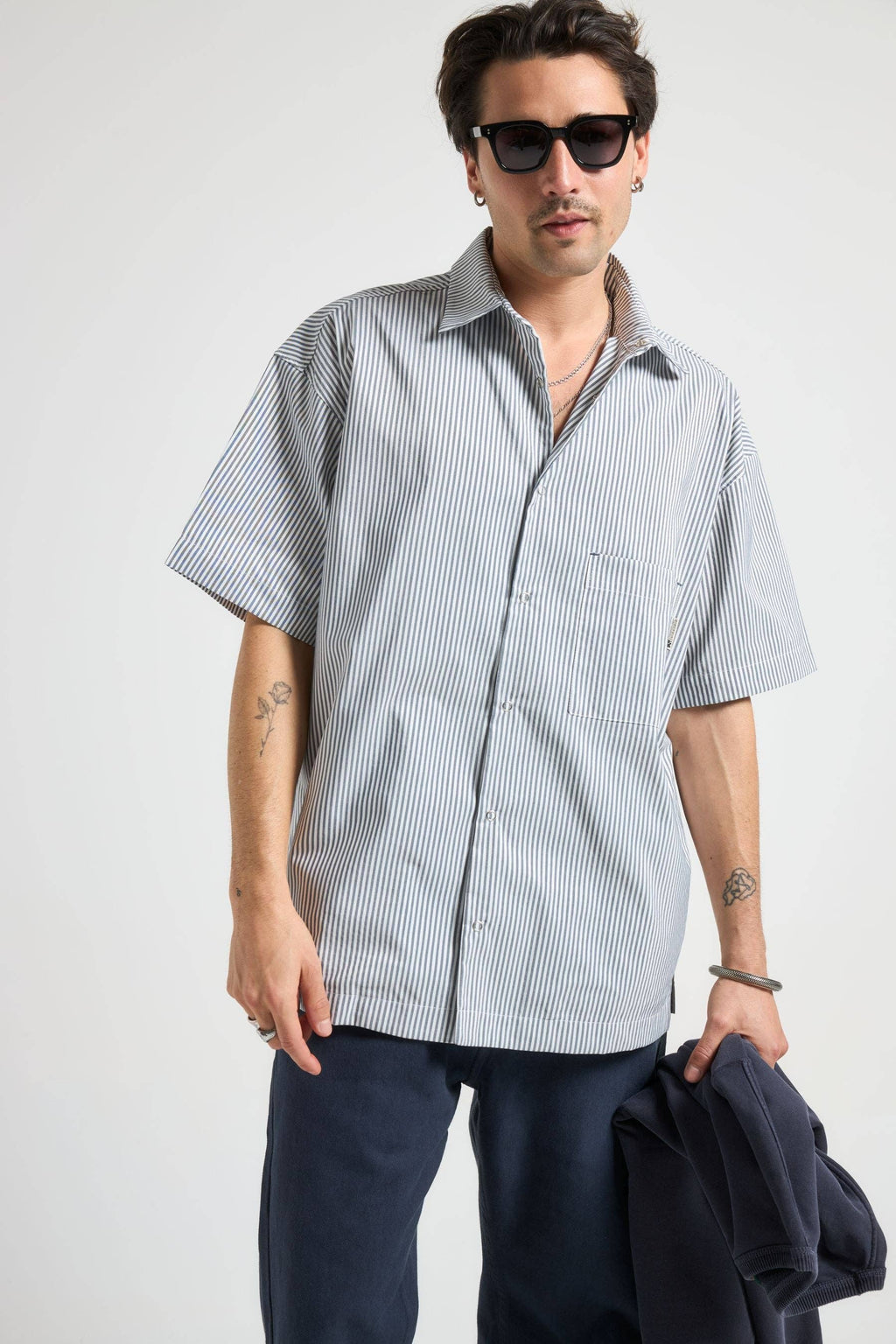 Mechanic Box Seaqual®Yarn S/S Shirt Indigo Stripes